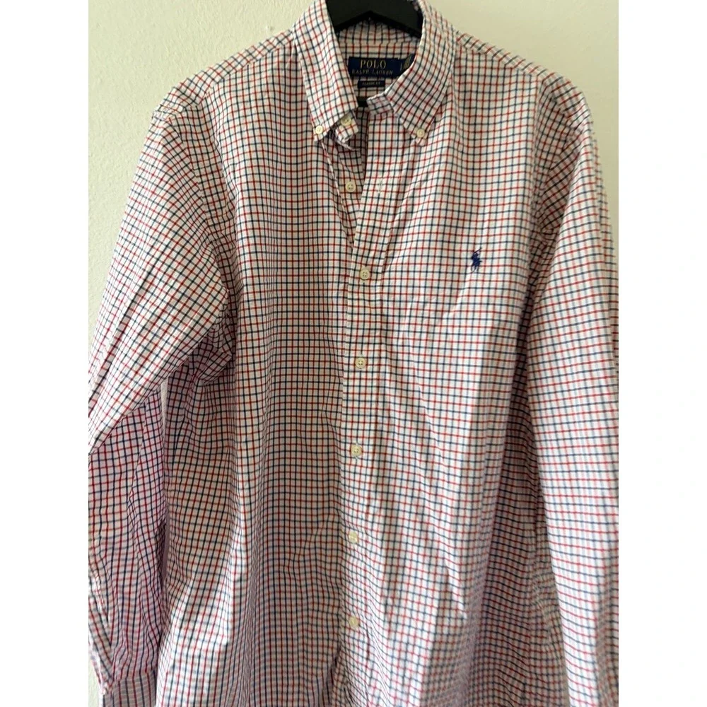 Polo Ralph Lauren Men's Large Classic Fit Long Sleeve Button Down Shirt Red Blue